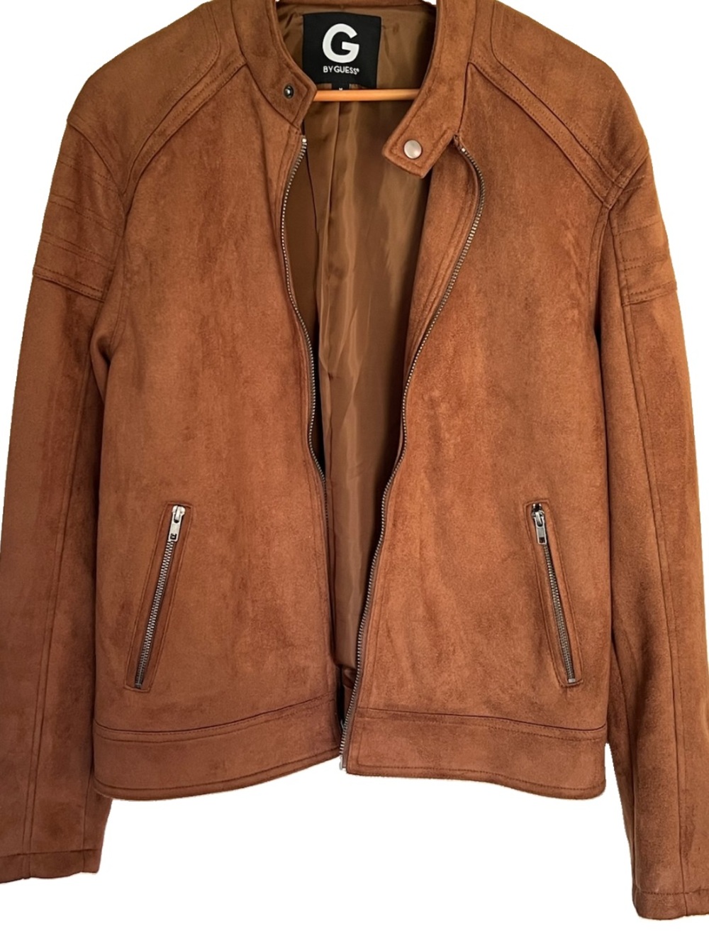G By Guess Men’s Brown Faux Suede Biker Full Zip Jacket Size Medium